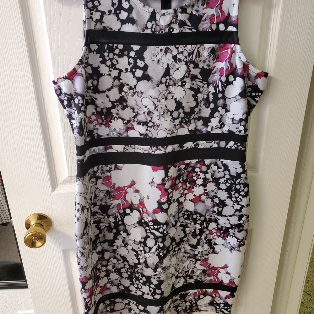 Watercolor pencil dress with sheer panels